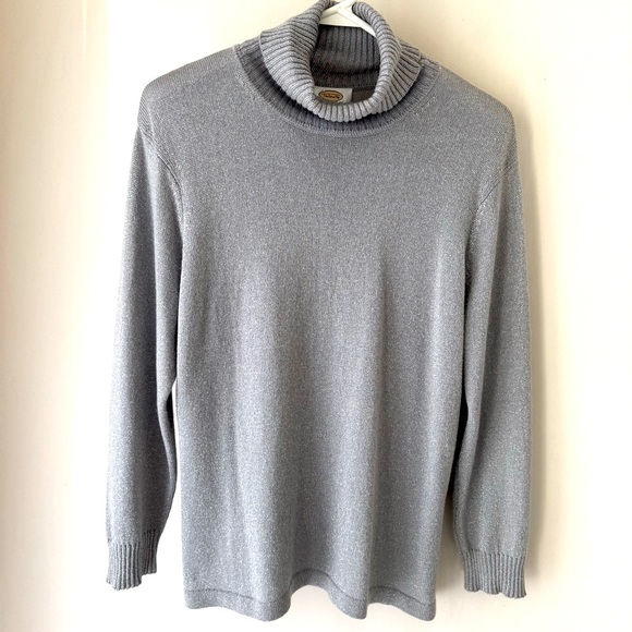 Talbots | Sweater | Silk and Cashmere | Medium Gray w/Metallic Threads | L - Picture 1 of 5
